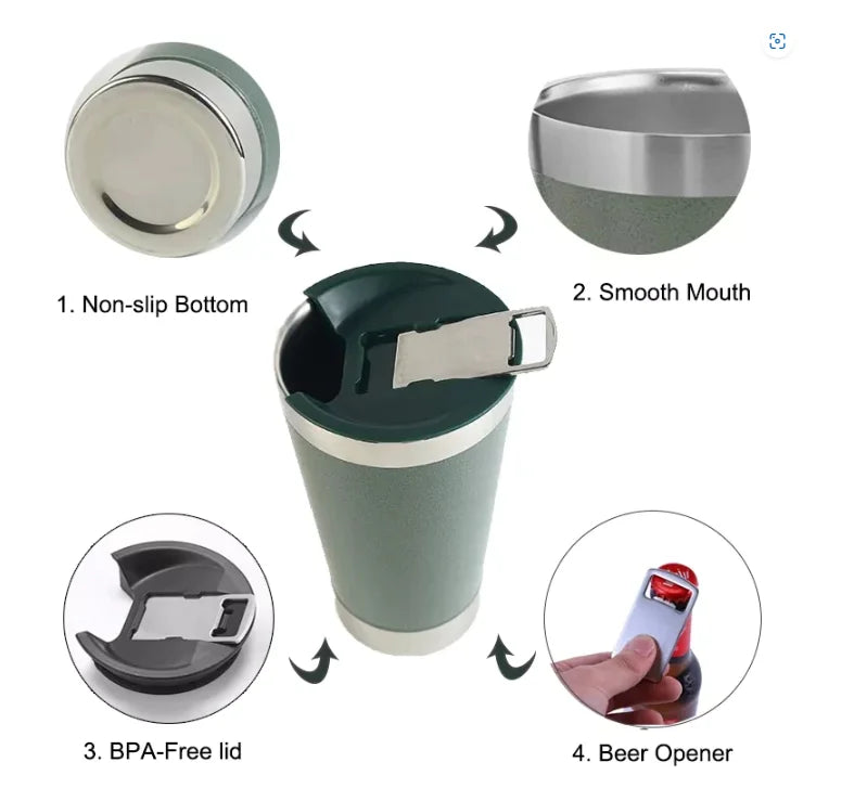 Copo Térmico Com Tampa De Aço Inoxidável 473ml