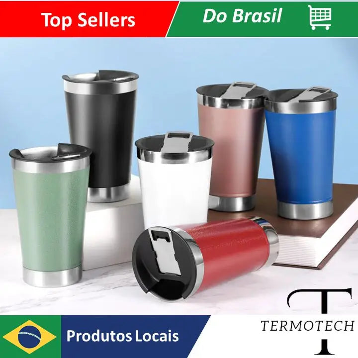 Copo Térmico Com Tampa De Aço Inoxidável 473ml