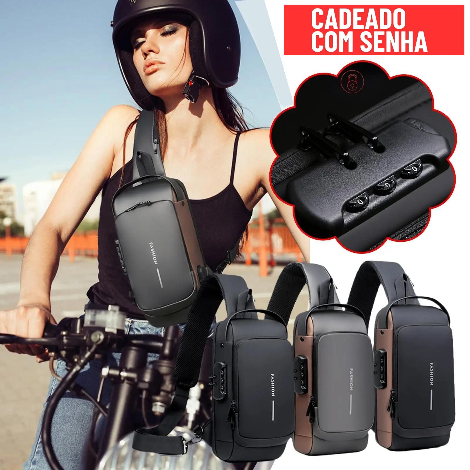 Bolsa Transversal Anti-Furto com Carregamento USB