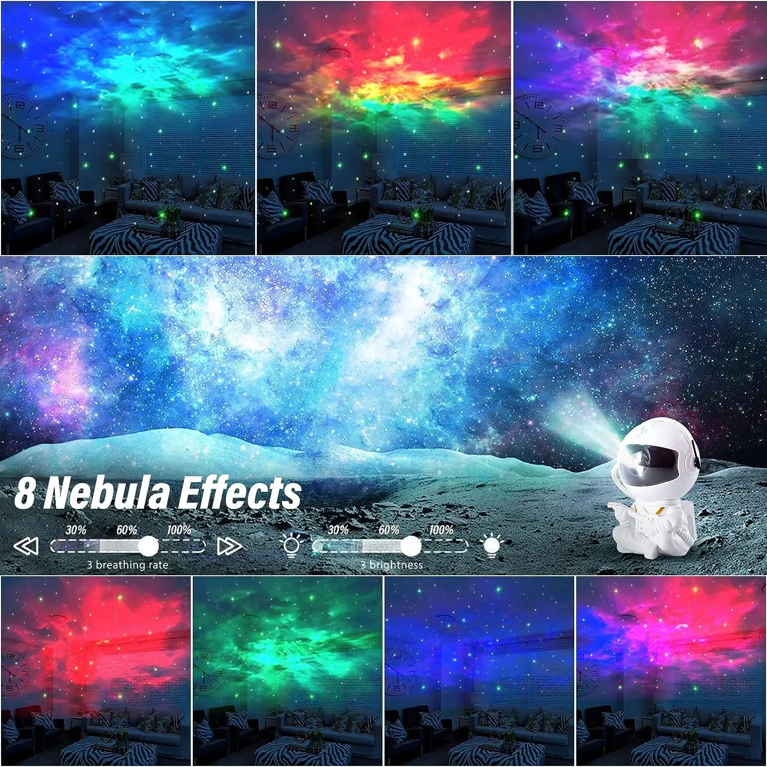 Luminária Astronauta Projetor Galáxia Led Nebulosa Estrelado