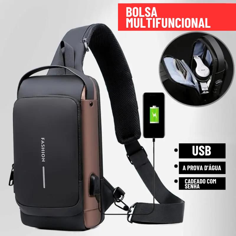 Bolsa Transversal Anti-Furto com Carregamento USB