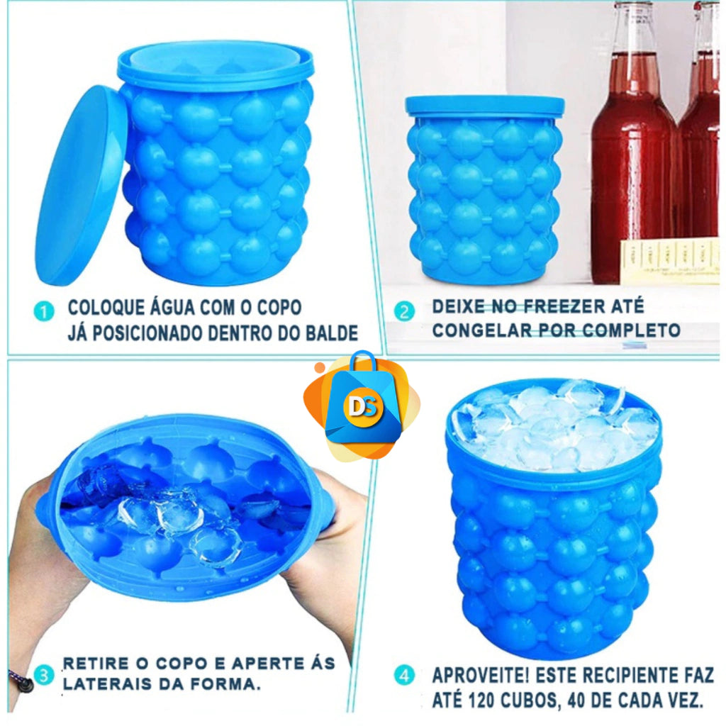 Mini Balde Forma De Gelo em Silicone Faz até 120 Cubos de gelo