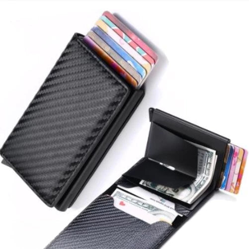 Carteira Masculina em Fibra De Carbono com Slot para Cartões -ANTI FURTO-