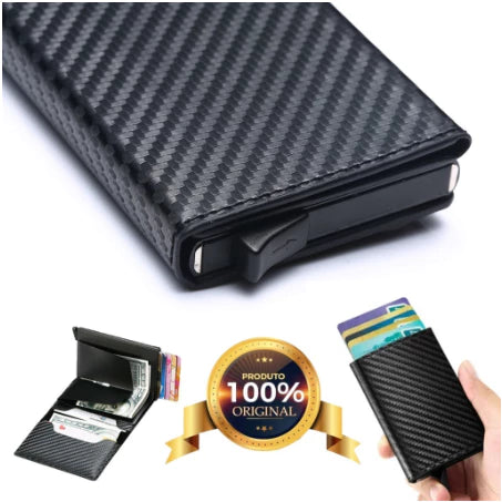 Carteira Masculina em Fibra De Carbono com Slot para Cartões -ANTI FURTO-