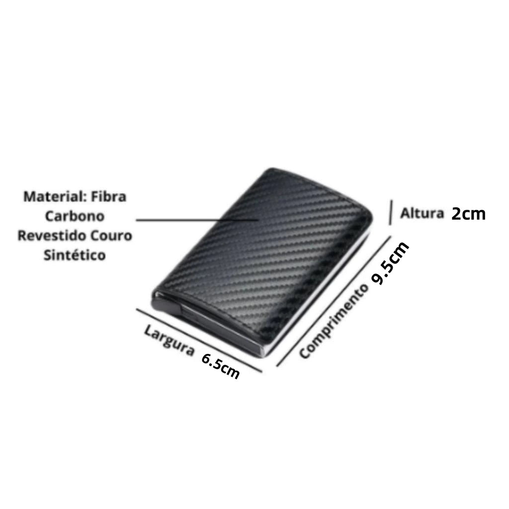 Carteira Masculina em Fibra De Carbono com Slot para Cartões -ANTI FURTO-